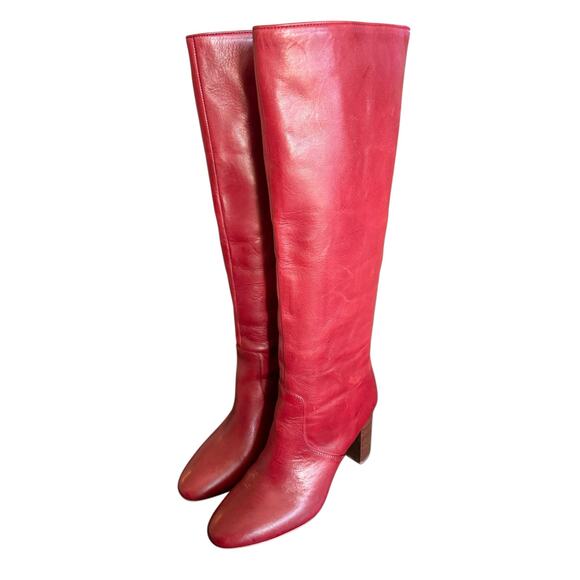 Loeffler Randall Goldy Leather Knee High Boots Block Heels Statement Red Sz 8.5B - Picture 4 of 11